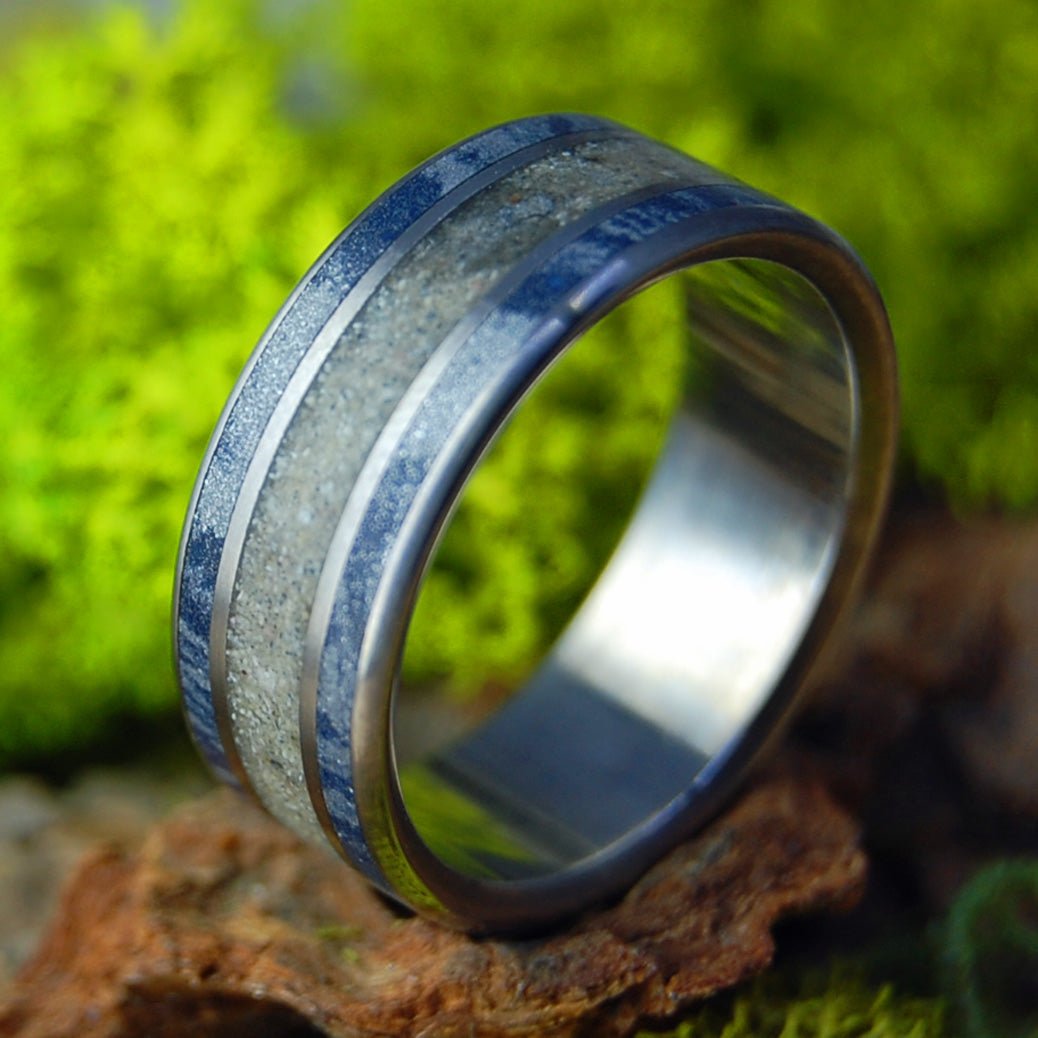 Fog Across Culebra | Men's Puerto Rican Beach Sand, Blue Silver M3 & Titanium Wedding Ring - Minter and Richter Designs