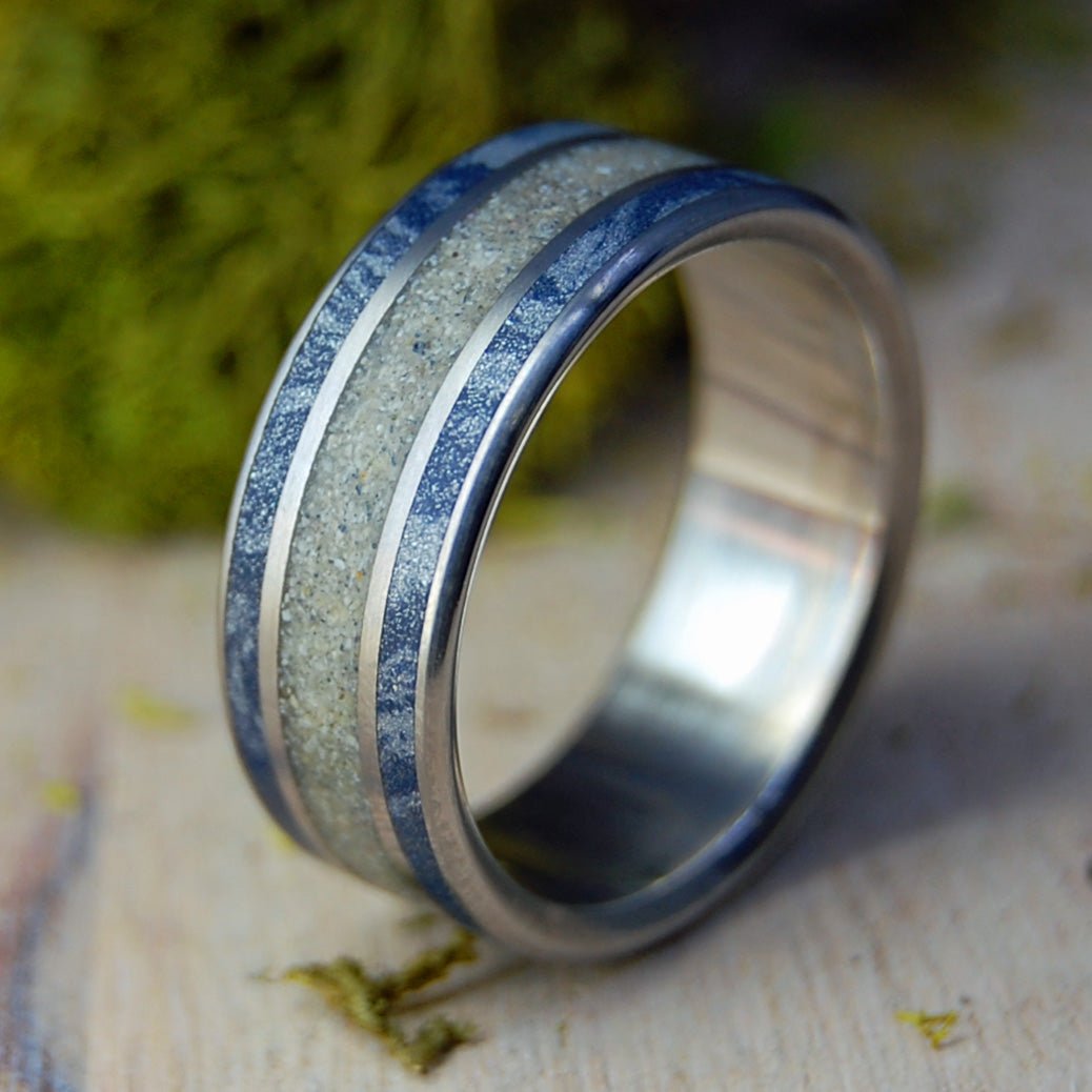 Fog Across Culebra | Men's Puerto Rican Beach Sand, Blue Silver M3 & Titanium Wedding Ring - Minter and Richter Designs