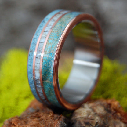 For God So Loved The World | Men's Blue Maple Wood, Beach Sand, Copper & Titanium Wedding Ring - Minter and Richter Designs