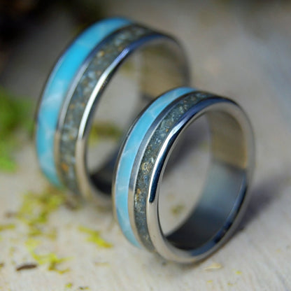 FORT STUART FL & LARIMAR | Beach Sand, Larimar Stone - Titanium Wedding Rings - Minter and Richter Designs