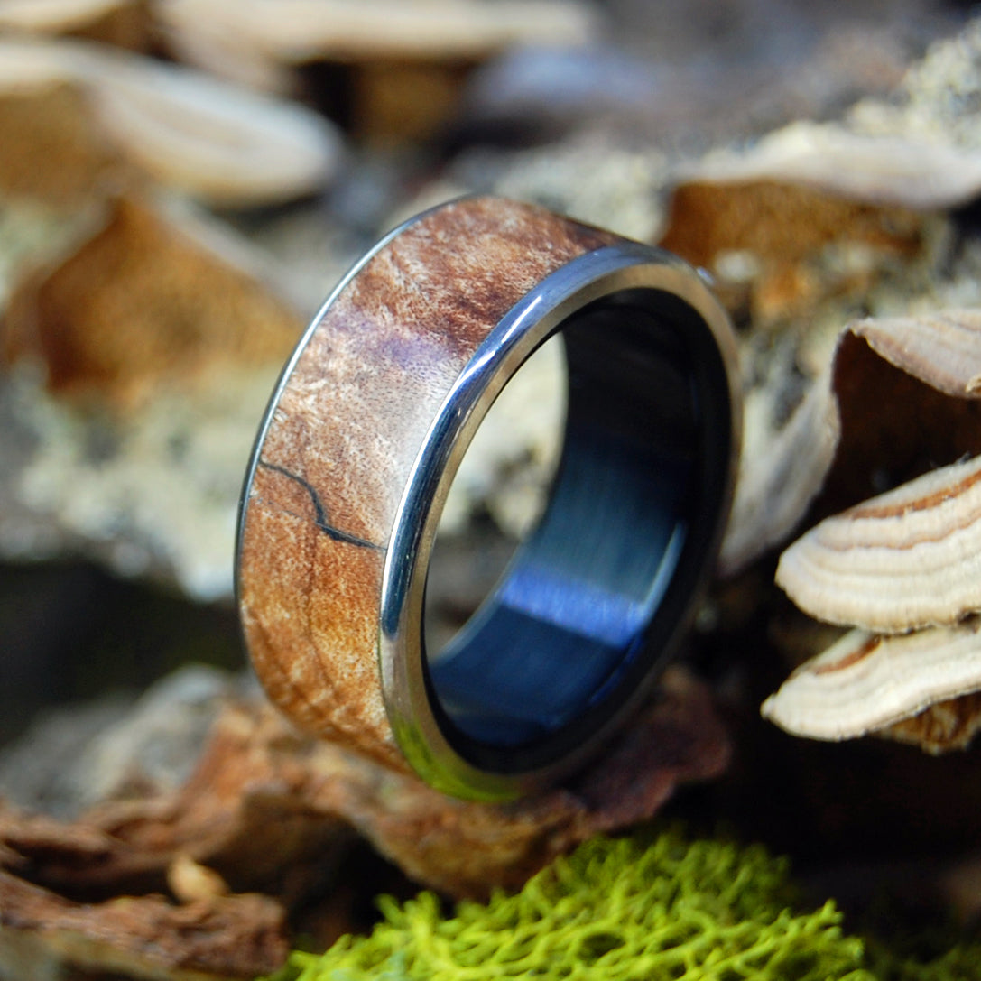 FREEDOM IN STRENGTH | SIZE 10.25 AT 10MM | Spalted Maple Onyx | Titanium Wedding Rings | On Sale (Copy) - Minter and Richter Designs