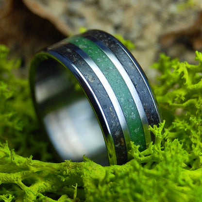 FROM GERMANY TO IRELAND WIDE | Men's German Earth, River Rhine Rocks, Connemara Marble & Titanium Wedding Ring - Minter and Richter Designs