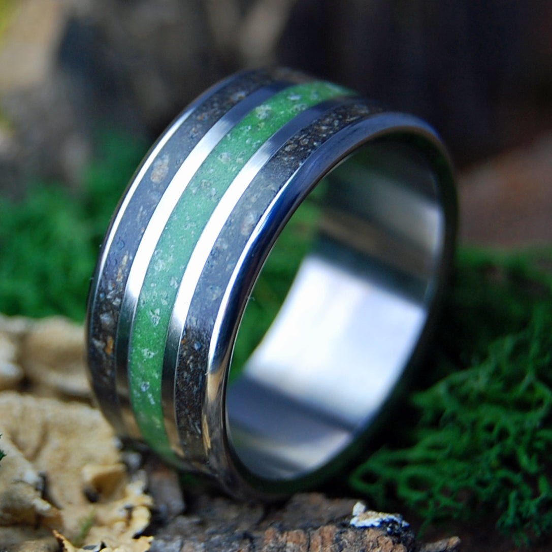 FROM GERMANY TO IRELAND WIDE | Men's German Earth, River Rhine Rocks, Connemara Marble & Titanium Wedding Ring - Minter and Richter Designs