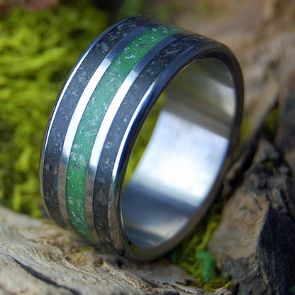 FROM GERMANY TO IRELAND WIDE | Men's German Earth, River Rhine Rocks, Connemara Marble & Titanium Wedding Ring - Minter and Richter Designs