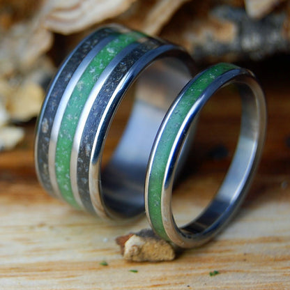FROM GERMANY TO IRELAND WIDE PLUS CONNEMARA SET | Rare Connemara Marble & River Rhine Rocks - Wedding Rings - Minter and Richter Designs