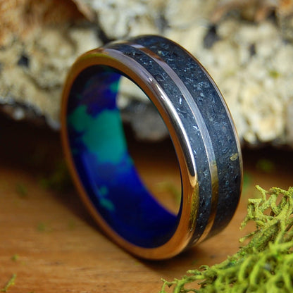 GALAXY WITHIN | Men's Meteorite, Lava, Azurite Malachite & Titanium Wedding Ring - Minter and Richter Designs