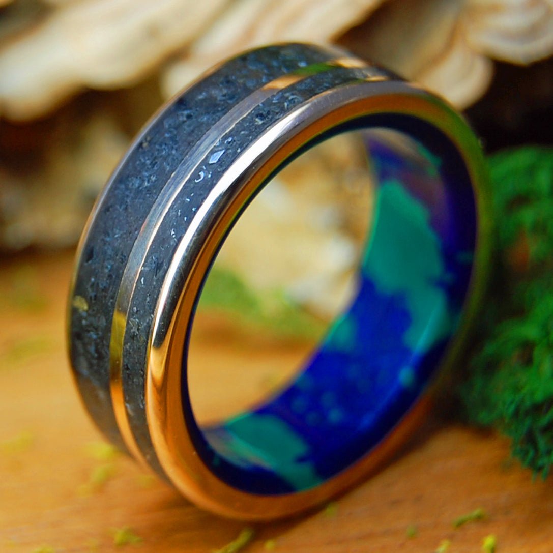GALAXY WITHIN | Men's Meteorite, Lava, Azurite Malachite & Titanium Wedding Ring - Minter and Richter Designs