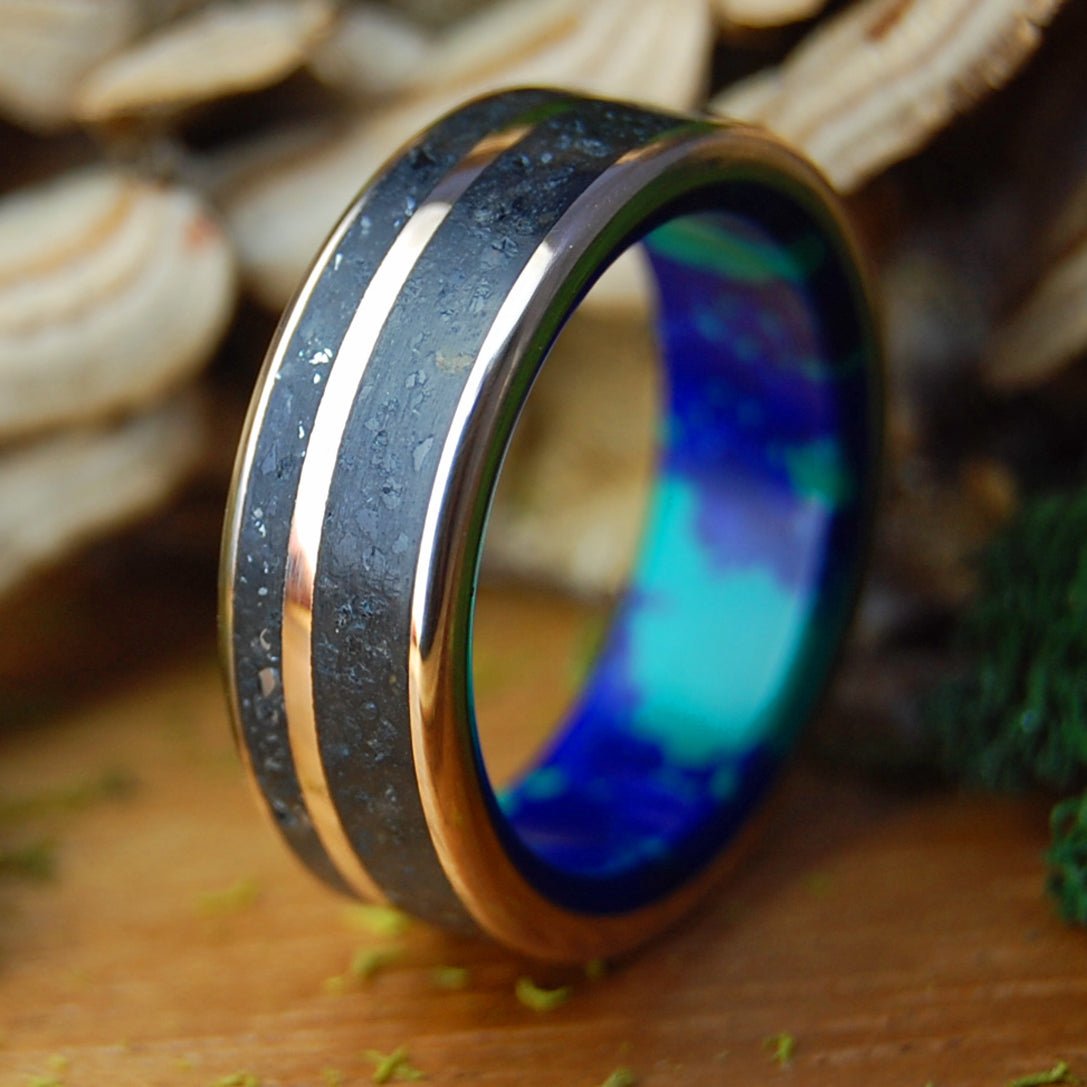 GALAXY WITHIN | Men's Meteorite, Lava, Azurite Malachite & Titanium Wedding Ring - Minter and Richter Designs