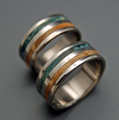 Giving Tree | Blue Maple Burl Wood & Spalted Maple Titanium Wedding Ring Set - Minter and Richter Designs