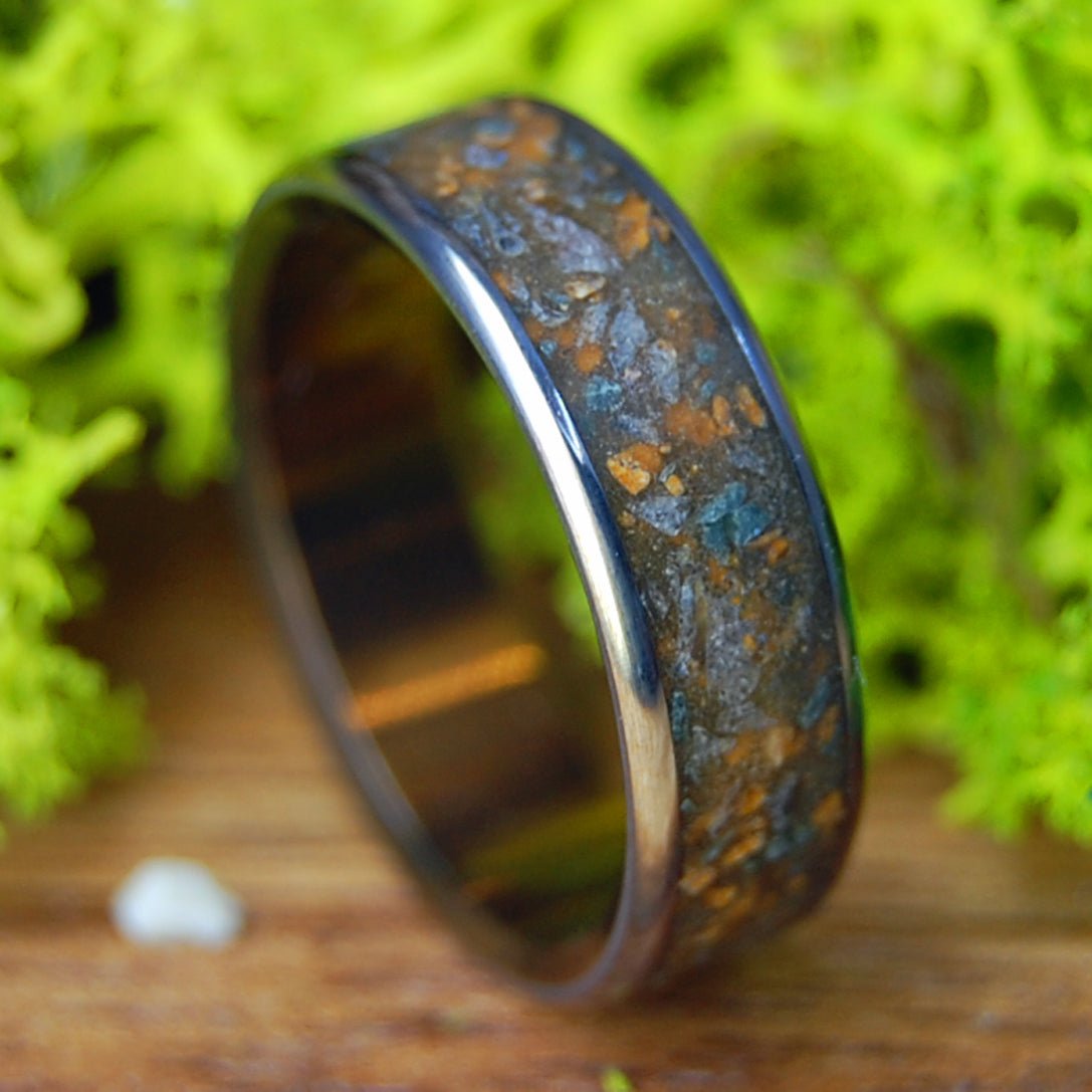 GLACIER NATIONAL PARK | Men's Crushed Rock & Titanium Wedding Ring - Minter and Richter Designs