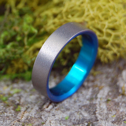 GLASS BEAD BLAST TURQUOISE | Size 8 At 4.8mm | Titanium Wedding Ring | On Sale - Minter and Richter Designs