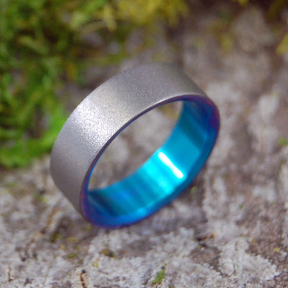 GLASS BEAD BLASTED TURQUOISE | Size 6.4 At 7.5mm | Titanium Wedding Ring | On Sale - Minter and Richter Designs