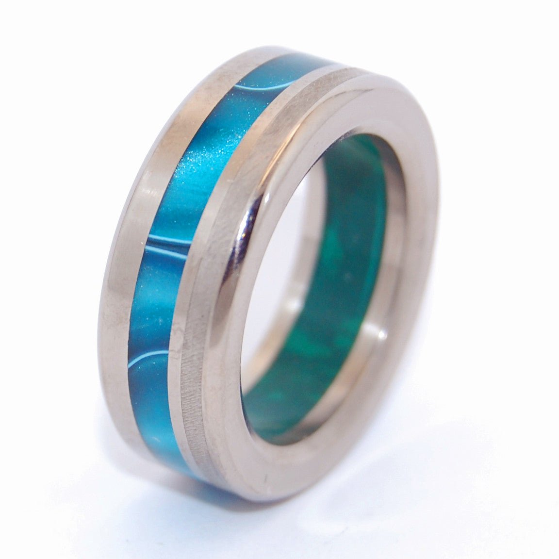 Go Bold Or Go Home | Men's Meteorite, Jade Stone, Aquatic Blue Resin & Titanium Wedding Ring - Minter and Richter Designs