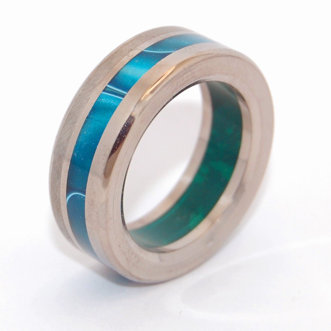 Go Bold Or Go Home | Men's Meteorite, Jade Stone, Aquatic Blue Resin & Titanium Wedding Ring - Minter and Richter Designs
