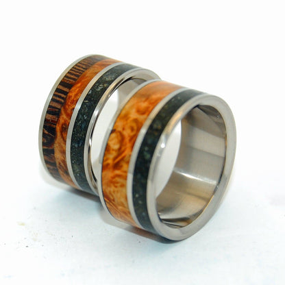 Go Forth | Beach Sand & Golden Box Elder Wood Wedding Ring - Minter and Richter Designs