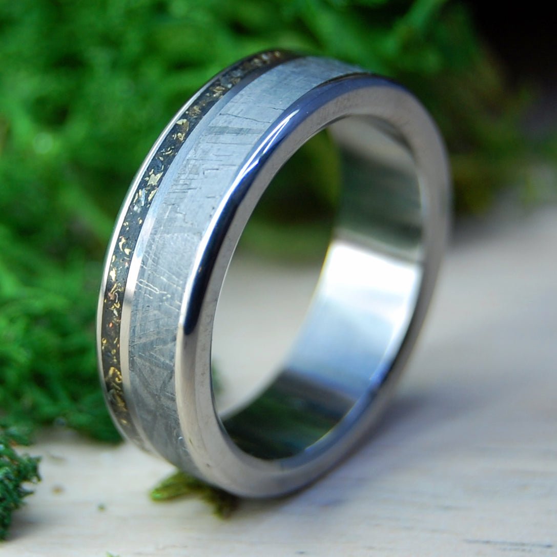 Gold Platinum Meteorite | Men's Meteorite, Gold, Platinum & Titanium Wedding Ring - Minter and Richter Designs