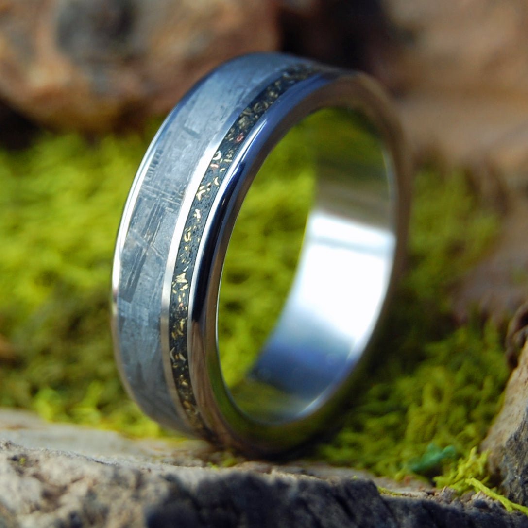 Gold Platinum Meteorite | Men's Meteorite, Gold, Platinum & Titanium Wedding Ring - Minter and Richter Designs