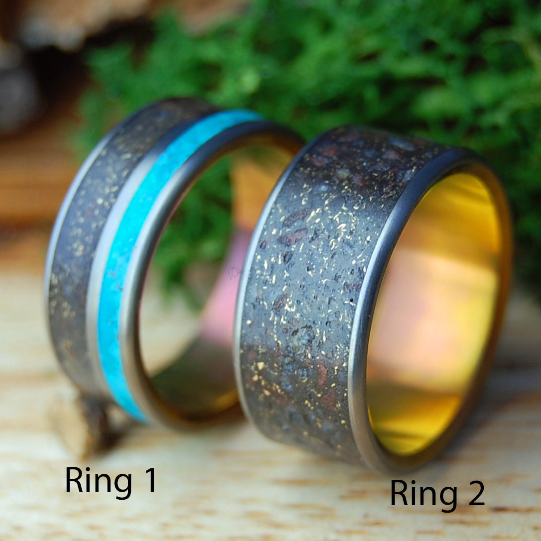 GOLDEN HOUR ON BANKS OF RIVER RHINE SET | River Rhine Rocks and Crushed Gold - Wedding Rings - Minter and Richter Designs