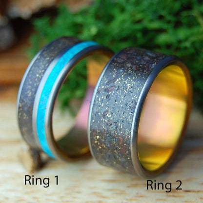 GOLDEN HOUR ON BANKS OF RIVER RHINE SET | River Rhine Rocks and Crushed Gold - Wedding Rings - Minter and Richter Designs