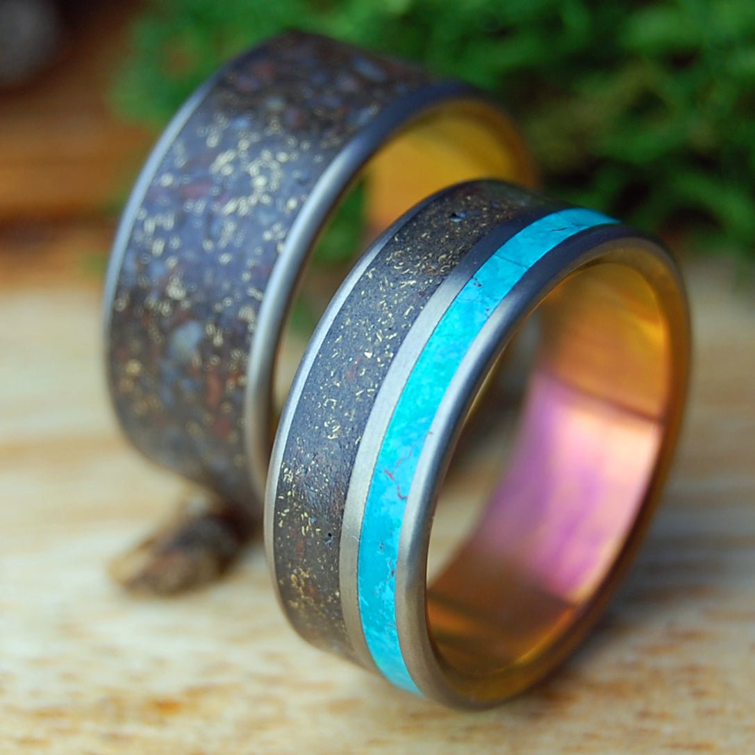 GOLDEN HOUR ON BANKS OF RIVER RHINE SET | River Rhine Rocks and Crushed Gold - Wedding Rings - Minter and Richter Designs