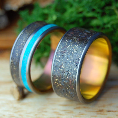 GOLDEN HOUR ON BANKS OF RIVER RHINE SET | River Rhine Rocks and Crushed Gold - Wedding Rings - Minter and Richter Designs