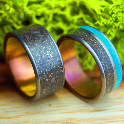 GOLDEN HOUR ON BANKS OF RIVER RHINE SET | River Rhine Rocks and Crushed Gold - Wedding Rings - Minter and Richter Designs