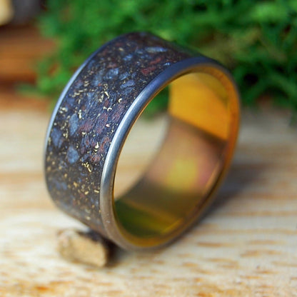 GOLDEN HOUR ON RIVER RHINE | German Earth, River Rhine Rocks, Crushed Gold & Titanium Wedding Ring - Minter and Richter Designs