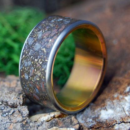 GOLDEN HOUR ON RIVER RHINE | German Earth, River Rhine Rocks, Crushed Gold & Titanium Wedding Ring - Minter and Richter Designs