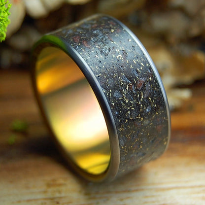 GOLDEN HOUR ON RIVER RHINE | German Earth, River Rhine Rocks, Crushed Gold & Titanium Wedding Ring - Minter and Richter Designs
