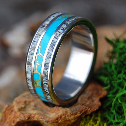 GOLDEN MOOSE | Men's Tibetan Turquoise, Moose Antler & Titanium Wedding Ring - Minter and Richter Designs