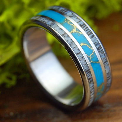 GOLDEN MOOSE | Men's Tibetan Turquoise, Moose Antler & Titanium Wedding Ring - Minter and Richter Designs