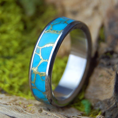 GOLDEN TURQUOISE | Tibetan Turquoise & Titanium Wedding Ring - Minter and Richter Designs