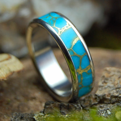 GOLDEN TURQUOISE | Tibetan Turquoise & Titanium Wedding Ring - Minter and Richter Designs