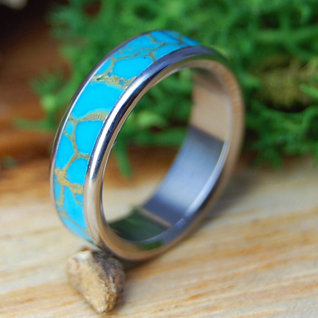 GOLDEN TURQUOISE | Tibetan Turquoise & Titanium Wedding Ring - Minter and Richter Designs
