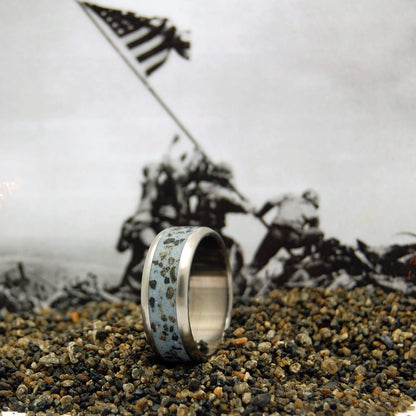 Gray Dawn At Iwo Jima | Men's Iwo Jima Beach Sand & Titanium Military Memorial Wedding Ring - Minter and Richter Designs