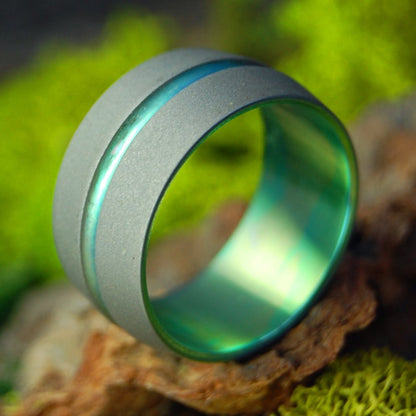 Green Sandblasted Signature | Size 10.5 At 11mm | Titanium Wedding Ring | On Sale - Minter and Richter Designs