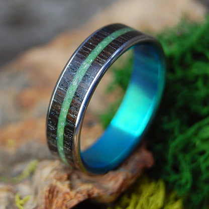 GREEN SUNSETS OF IRELAND | Men's Irish Bog Oak, Connemara Marble & Titanium Wedding Ring - Minter and Richter Designs