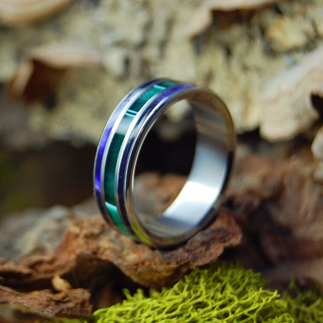 GREEN SHADOWS | Aquatic Green Resin + Purple Marbled Opalescent - Wedding Rings - Minter and Richter Designs