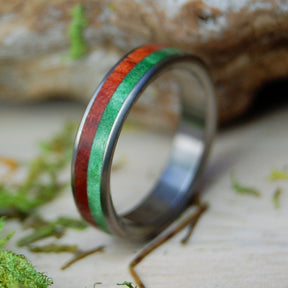 PLANTS OF ZION | Bloodwood & Green Box Elder Wood Titanium Wedding Ring - Minter and Richter Designs