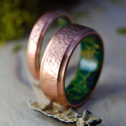 Hammered Moxie | Copper & Jade Wedding Rings - Minter and Richter Designs