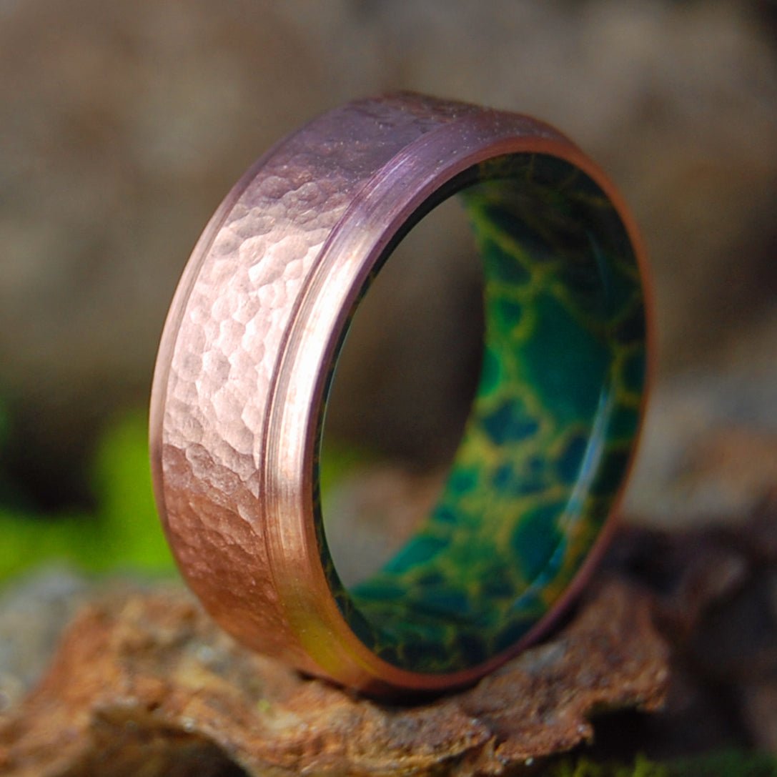 Hammered Moxie | Men's Copper, Egyptian Jade & Titanium Wedding Ring - Minter and Richter Designs