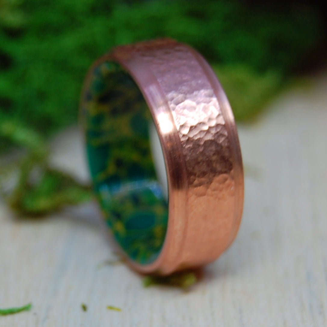 Hammered Moxie | Men's Copper, Egyptian Jade & Titanium Wedding Ring - Minter and Richter Designs