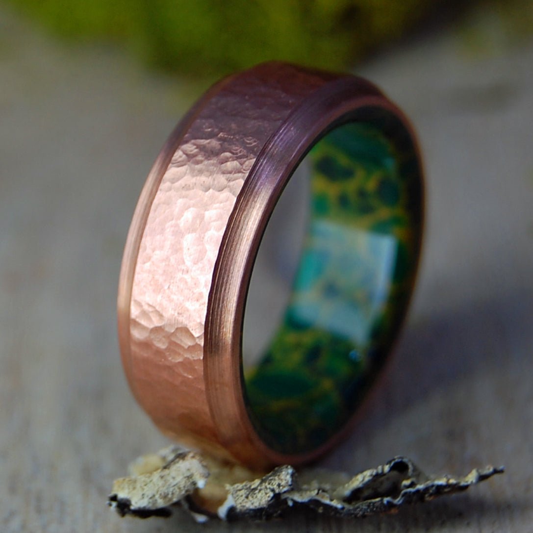 Hammered Moxie | Men's Copper, Egyptian Jade & Titanium Wedding Ring - Minter and Richter Designs