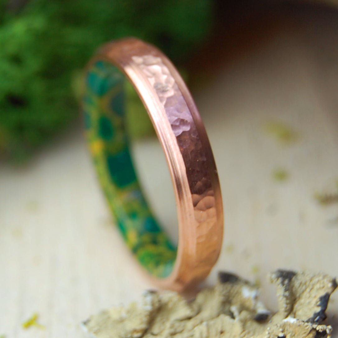 HAMMERED MOXIE NARROW | Women's Copper, Egyptian Jade & Titanium Wedding Ring - Minter and Richter Designs