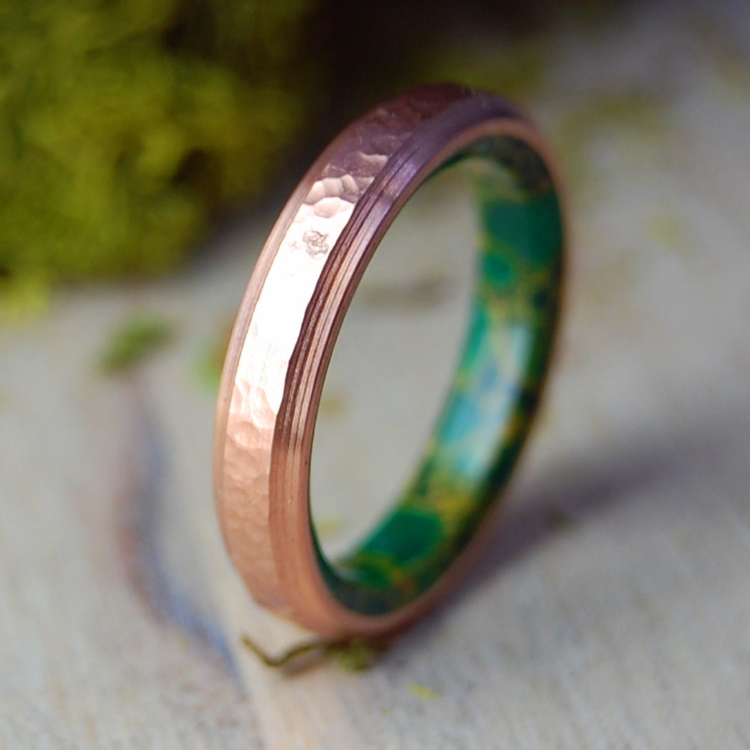 HAMMERED MOXIE NARROW | Women's Copper, Egyptian Jade & Titanium Wedding Ring - Minter and Richter Designs