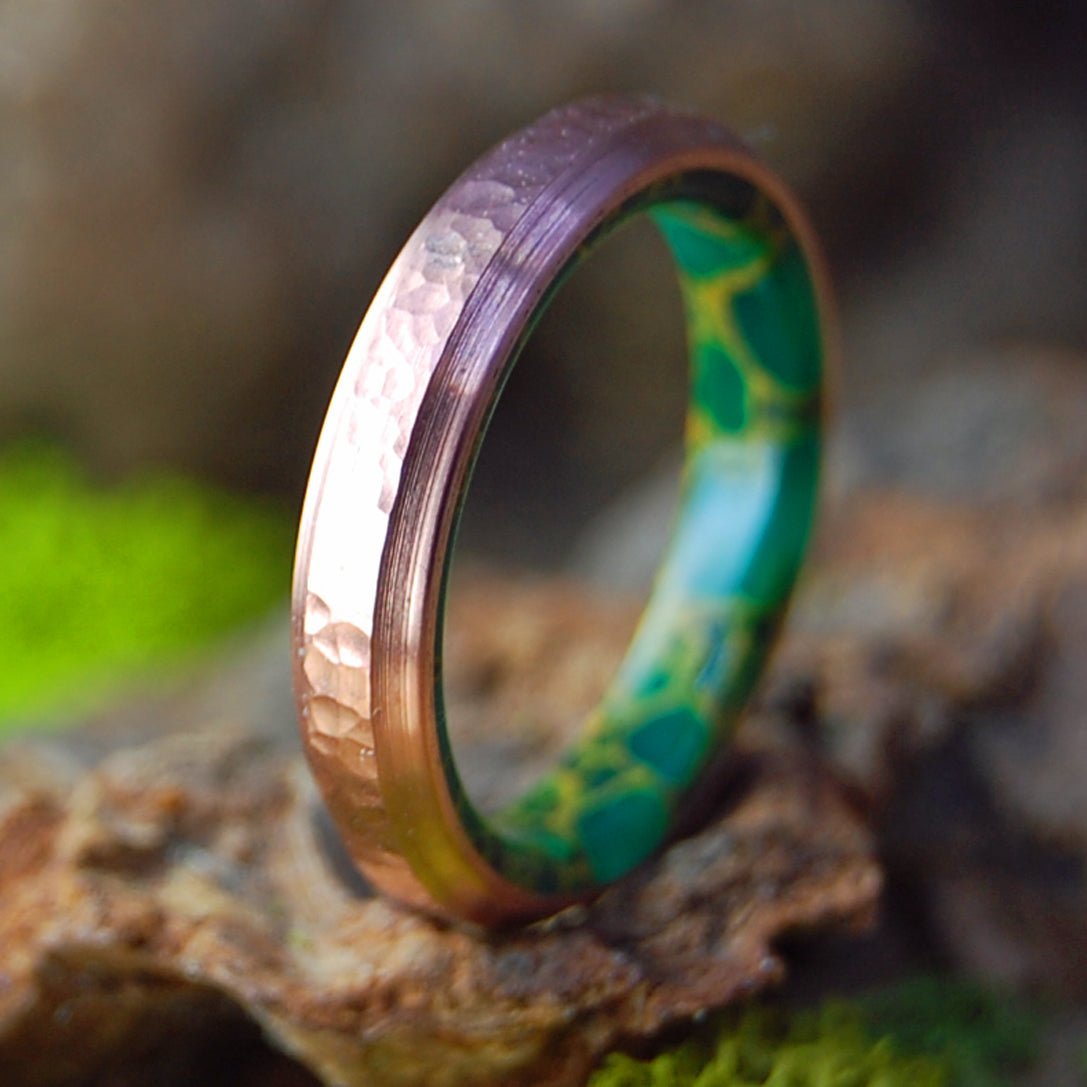 HAMMERED MOXIE NARROW | Women's Copper, Egyptian Jade & Titanium Wedding Ring - Minter and Richter Designs