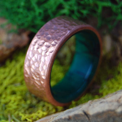 HAMMERED ROUNDED MOXIE | Men's Copper, Egyptian Jade & Titanium Wedding Ring - Minter and Richter Designs