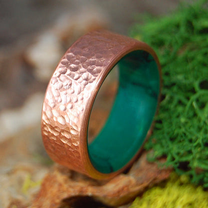 HAMMERED ROUNDED MOXIE | Men's Copper, Egyptian Jade & Titanium Wedding Ring - Minter and Richter Designs