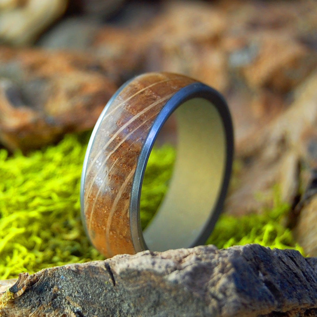 HARDSHORE GIN DISTILLERY | GinBarrel Wood Titanium Wedding Rings - Minter and Richter Designs