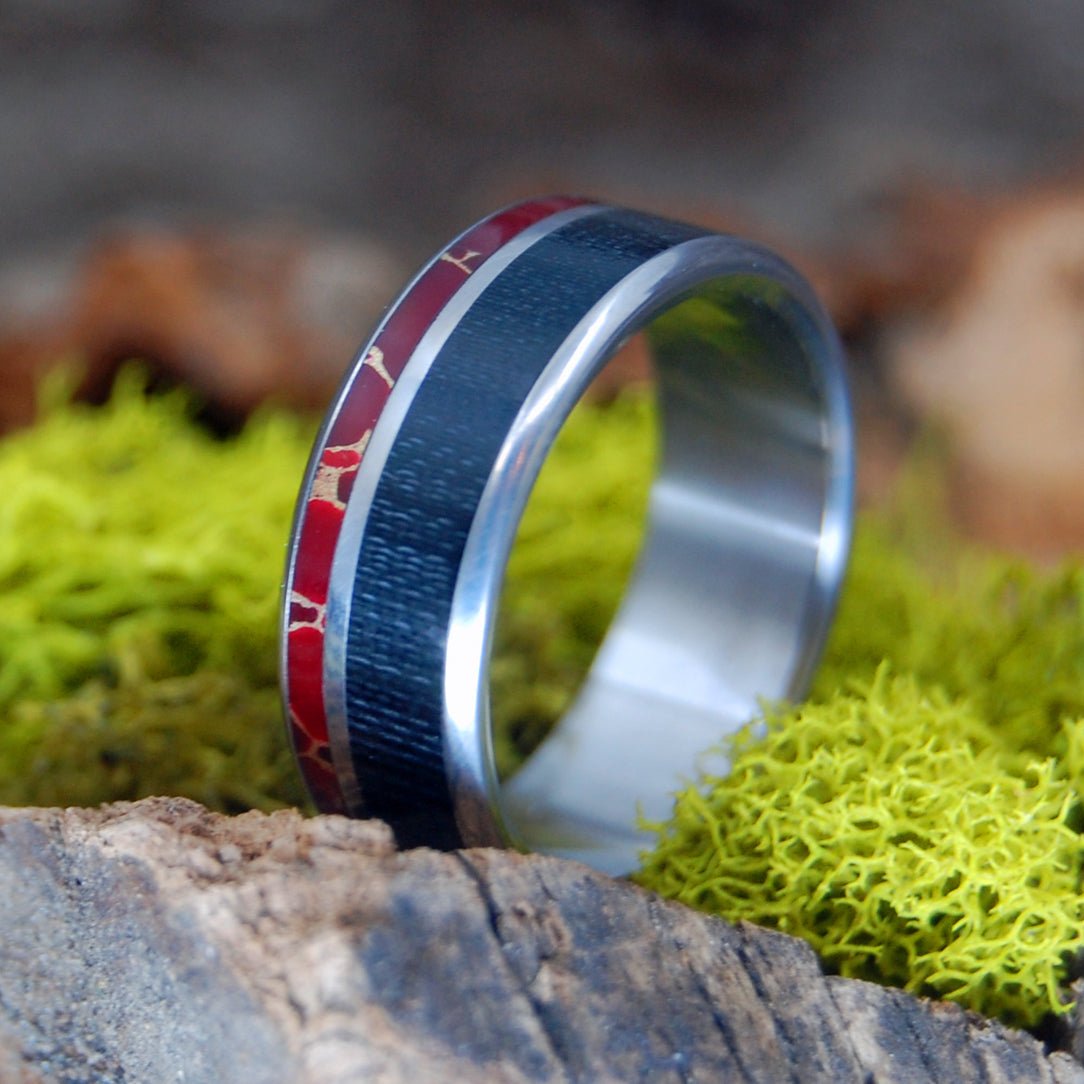 Harlem Saint | Men's Red Jasper Stone, Carbon Fiber & Titanium Wedding Ring - Minter and Richter Designs